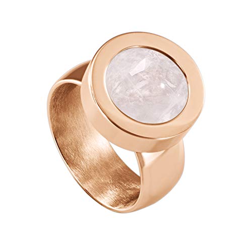 Quiges Rosegold Ring Edelstahl Glänzend 12mm Mini Coin Halter Wechselring und Austauschbare Rosa Quarz Stein in der Größe 19mm von Quiges