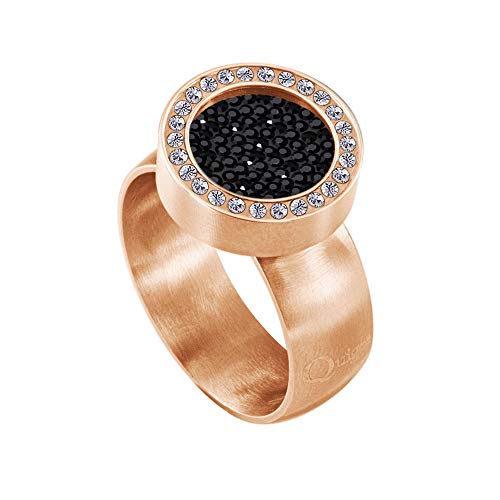 Quiges Rosegold Ring Edelstahl Matt 12mm Mini Coin Halter Wechselring mit Zirkonia und Austauschbare Schwarzes Zirkonia Multi Coin in der Größe 17mm von Quiges