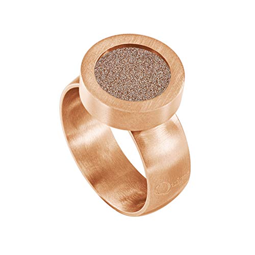 Quiges Rosegold Ring Edelstahl Matt 12mm Mini Coin Halter Wechselring und Austauschbar Kristall Champagner Glitzer Coin in Größe 19mm von Quiges