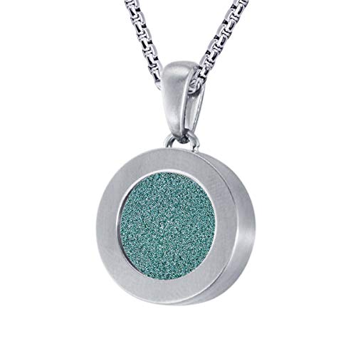 Quiges Silber Edelstahl Anhänger Matt 12mm Mini Coin Halter und Kristall Ozean Grüne Glitter Coin mit Kette 42 + 4cm Verlängerungskette von Quiges
