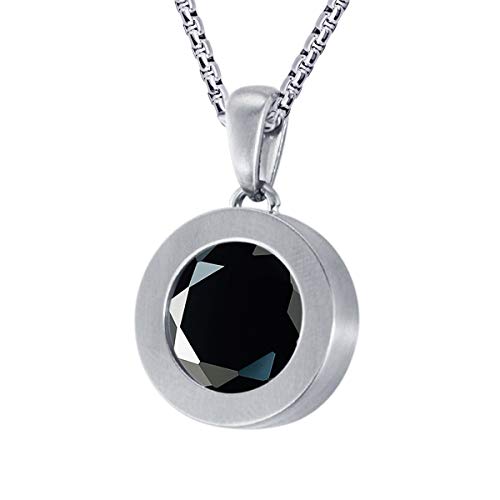 Quiges Silber Edelstahl Anhänger Matt 12mm Mini Coin Halter und Schwarze Runde Zirkonia Coin mit Kette 42 + 4cm Verlängerungskette von Quiges