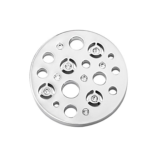 Quiges Silber Edelstahl Large Coin 33mm Kreismuster mit Zirkonia für austauschbare Anhänger Münzfassung Halskette von Quiges