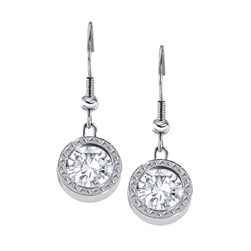 Quiges Silber Edelstahl Ohrringe mit Zirkonia 12mm Mini Coin Tropfen Ohrhänger und Zirkonia Transparent Coin von Quiges