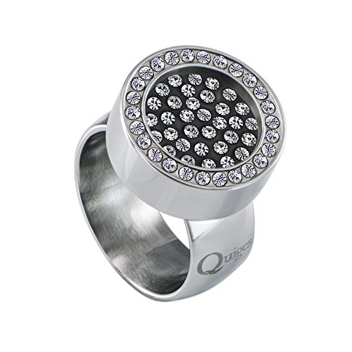 Quiges Silber Edelstahl Ring mit Zirkonia 12mm Mini Coin Halter Wechselring und Austauschbar Grau mit Weißem Zirkonia Coin in Größe 19mm von Quiges