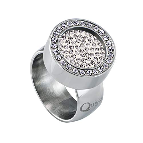 Quiges Silber Edelstahl Ring mit Zirkonia 12mm Mini Coin Halter Wechselring und Austauschbar Weißer Zirkonia Coin in Größe 20mm von Quiges