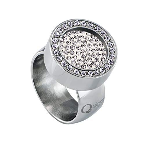 Quiges Silber Edelstahl Ring mit Zirkonia 12mm Mini Coin Halter Wechselring und Austauschbar Weißer Zirkonia Coin in Größe 20mm von Quiges