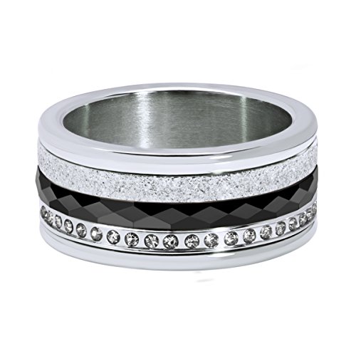 Quiges Silber Edelstahl Zirkonia Mehrfarbig Stapelring Kombinationsring Set mit 3 Füllringe und 1 Basisring 18mm (56) von Quiges