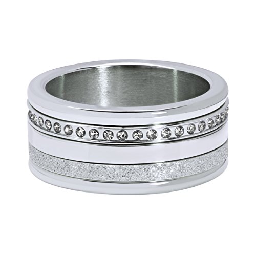 Quiges Silber Edelstahl Zirkonia Mehrfarbig Stapelring Kombinationsring Set mit 3 Füllringe und 1 Basisring 18mm (56) von Quiges