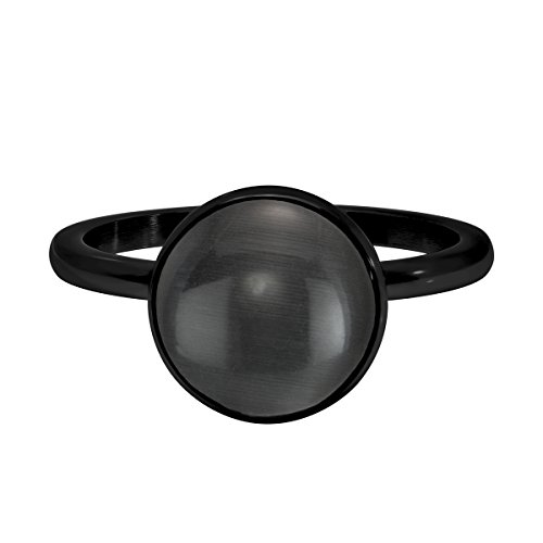 Quiges Stapelring Kombinationsring Bandring Füllring 2mm Höhe Edelstahl Schwarz mit Graue Katzenauge Ringgröße 19mm (59) von Quiges