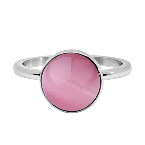 Quiges Stapelring Kombinationsring Bandring Füllring 2mm Höhe Edelstahl Versilbert mit Rosa Katzenauge Ringgröße 19mm (59) von Quiges