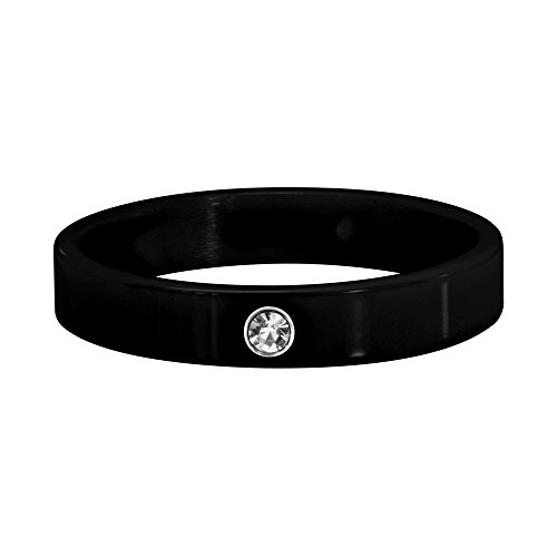 Quiges Stapelring Kombinationsring Bandring Füllring 4mm Höhe Keramisch Schwarz mit Transparant Zirkonia Ringgröße 21mm (66) von Quiges