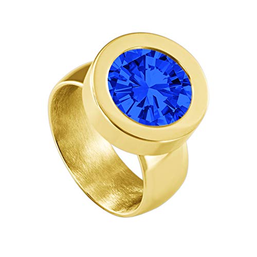 Quiges Wechselring Gold Ring Edelstahl 12mm Mini Coin Halter und Zirkonia Coin Blau in Größe 19mm von Quiges