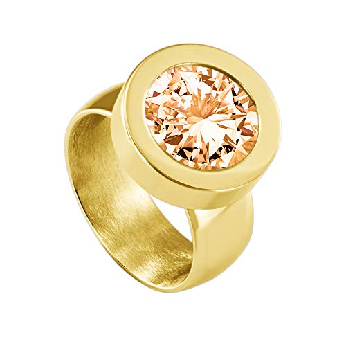 Quiges Wechselring Gold Ring Edelstahl 12mm Mini Coin Halter und Zirkonia Coin Champagne in Größe 18mm von Quiges