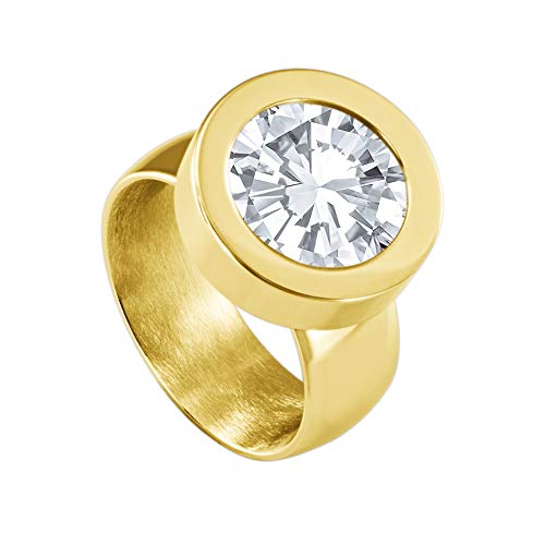 Quiges Wechselring Gold Ring Edelstahl 12mm Mini Coin Halter und Zirkonia Coin Transparent in Größe 19mm von Quiges