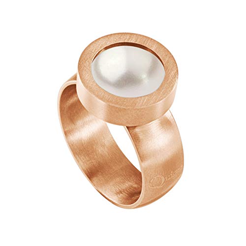 Quiges Wechselring Rosegold Ring Edelstahl Matt 12mm Mini Coin Halter und Kunstperle Coin in Größe 19mm von Quiges