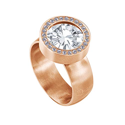 Quiges Wechselring Rosegold Ring Edelstahl Matt mit Zirkonia 12mm Mini Coin Halter und Zirkonia Coin Transparent in Größe 19mm von Quiges