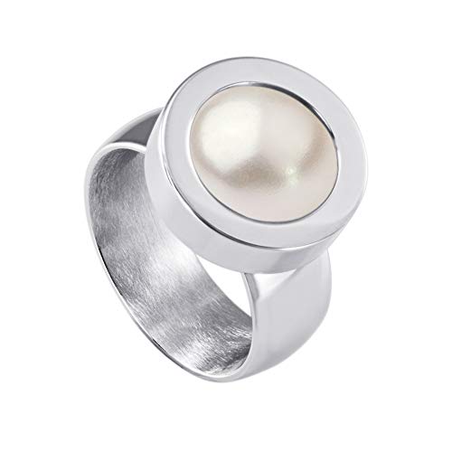 Quiges Wechselring Silber Ring Edelstahl 12mm Mini Coin Halter und Kunstperle Coin in Größe 19mm von Quiges