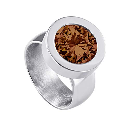 Quiges Wechselring Silber Ring Edelstahl 12mm Mini Coin Halter und Zirkonia Coin Braun in Größe 18mm von Quiges