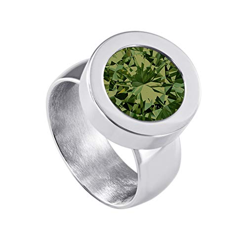 Quiges Wechselring Silber Ring Edelstahl 12mm Mini Coin Halter und Zirkonia Coin Grün in Größe 18mm von Quiges