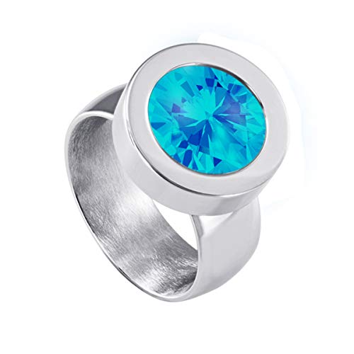 Quiges Wechselring Silber Ring Edelstahl 12mm Mini Coin Halter und Zirkonia Coin Hellblau in Größe 19mm von Quiges