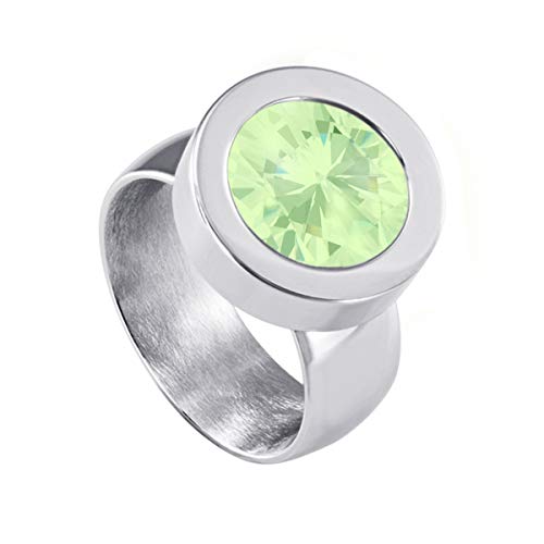 Quiges Wechselring Silber Ring Edelstahl 12mm Mini Coin Halter und Zirkonia Coin Hellgrün in Größe 20mm von Quiges