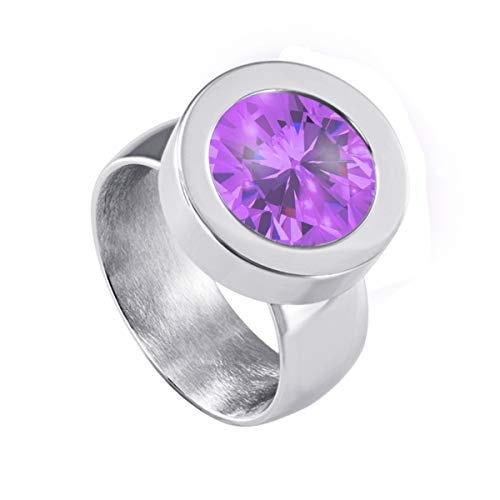 Quiges Wechselring Silber Ring Edelstahl 12mm Mini Coin Halter und Zirkonia Coin Violett in Größe 17mm von Quiges