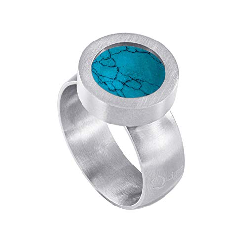Quiges Wechselring Silber Ring Edelstahl Matt 12mm Mini Coin Halter und Türkis Naturstein Coin in Größe 20mm von Quiges