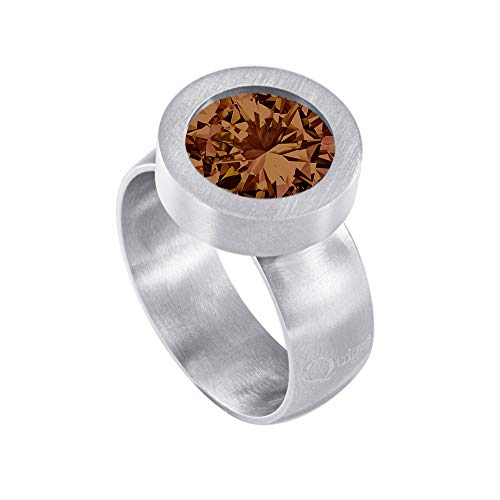 Quiges Wechselring Silber Ring Edelstahl Matt 12mm Mini Coin Halter und Zirkonia Coin Braun in Größe 18mm von Quiges