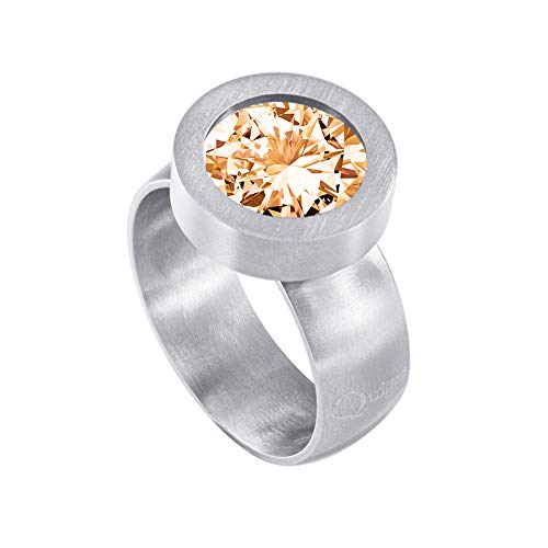 Quiges Wechselring Silber Ring Edelstahl Matt 12mm Mini Coin Halter und Zirkonia Coin Champagne in Größe 19mm von Quiges