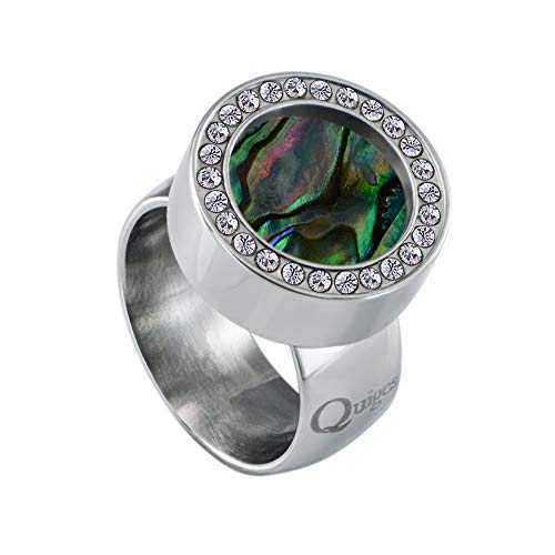 Quiges Wechselring Silber Ring Edelstahl mit Zirkonia 12mm Mini Coin Halter und Abalone Muschel Coin in Größe 20mm von Quiges