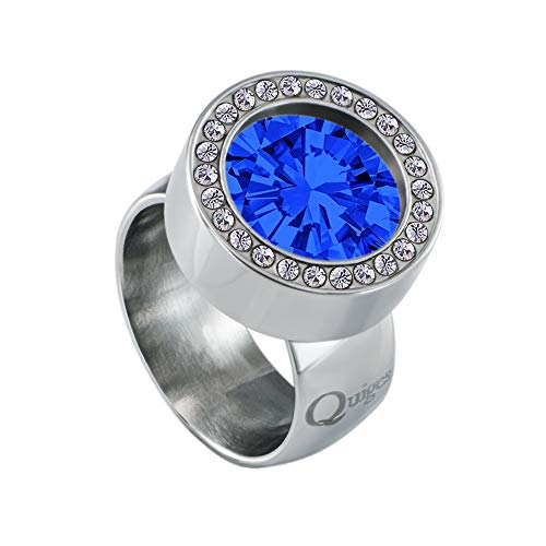 Quiges Wechselring Silber Ring Edelstahl mit Zirkonia 12mm Mini Coin Halter und Zirkonia Coin Blau in Größe 20mm von Quiges