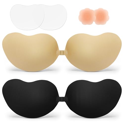 Quikobo Klebe BH 2 Stück Rückenfrei Trägerlos BH Wiederverwendbare Push up BH Sticky Bra für Abendkleid Brautkleid rückenfreie Kleidung von Quikobo