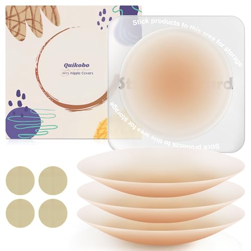 Quikobo Nippelpads - 4 Stück Nipple Covers ultradünn aus Silikon für Damen - Wiederverwendbar & Waschbar Brustwarzenabdeckung - Klebe BH Mit Aufbewahrungs Board von Quikobo