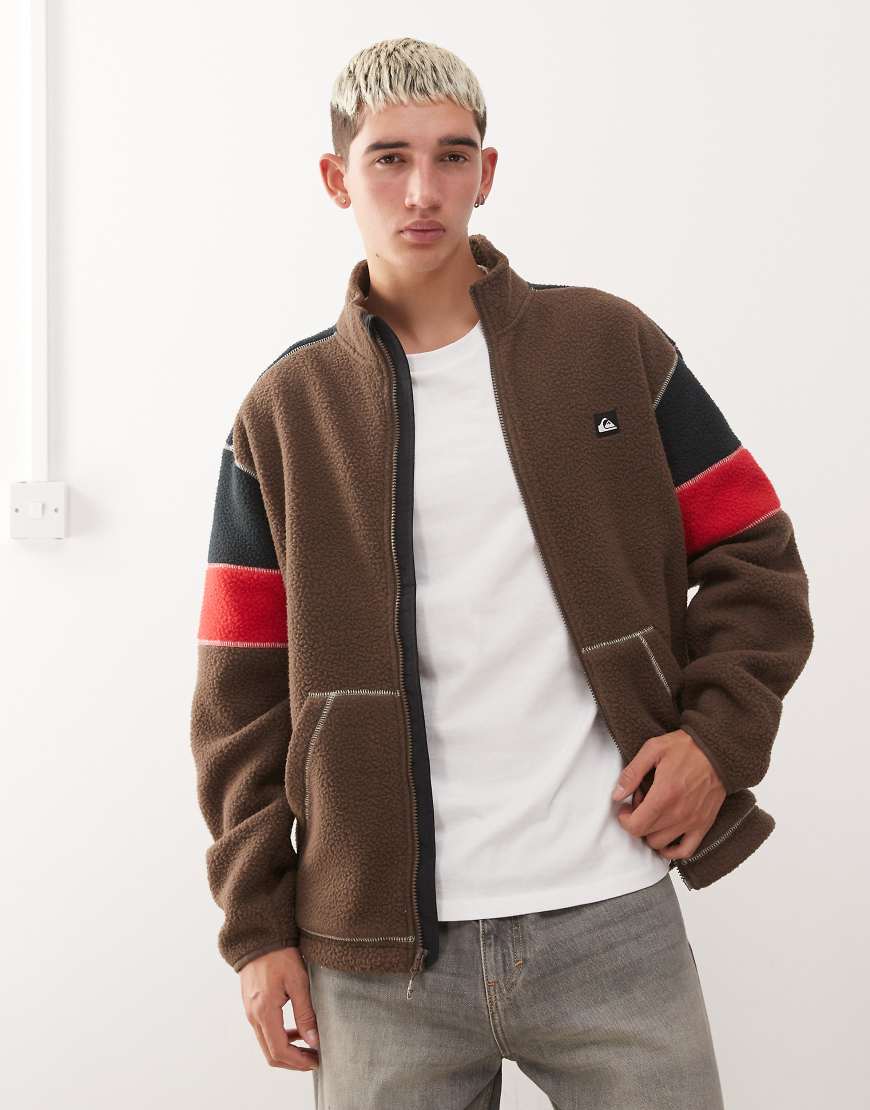 Quiksilver - Clean Coast - Fleece-Jacke in Schokobraun mit Farbblockdesign und durchgehendem Reißverschluss-Brown von Quiksilver
