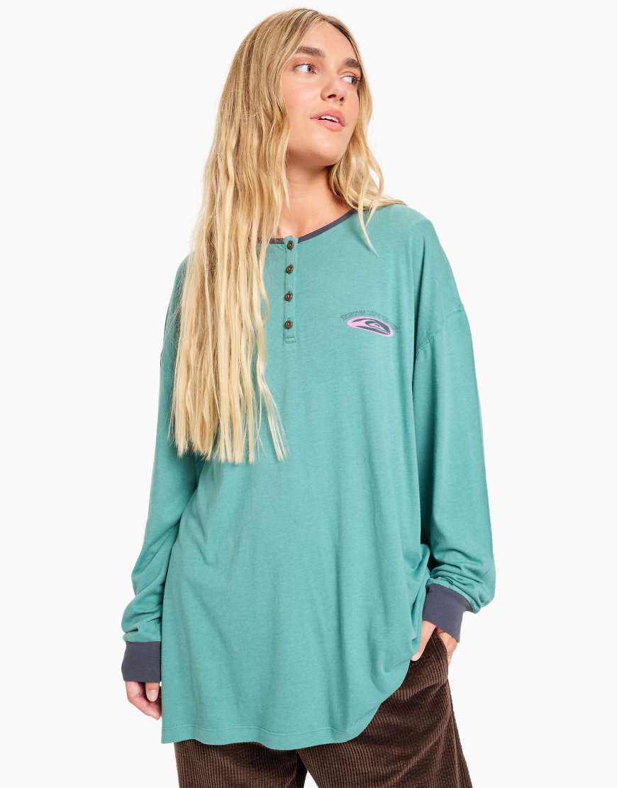Quiksilver - Henley - Langärmliger Body in Tiefmeerblau-Grün von Quiksilver