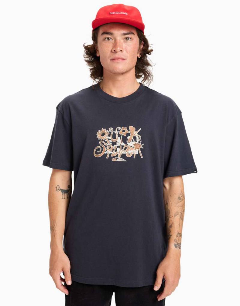 Quiksilver - Kurzärmliges T-Shirt in dunklem Marineblau mit „Ev Natural Smash"-Print-Schwarz von Quiksilver