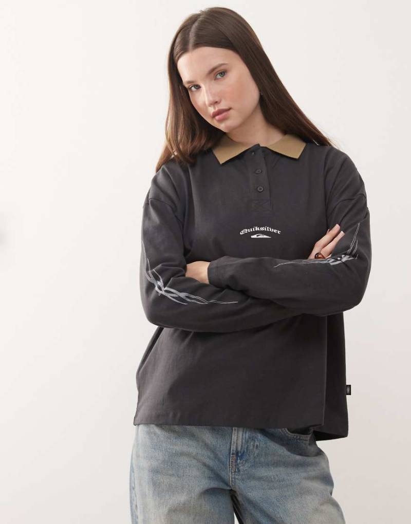 Quiksilver - Mercury - Langärmliges Standard Fit Polohemd in Asphalt-Schwarz von Quiksilver