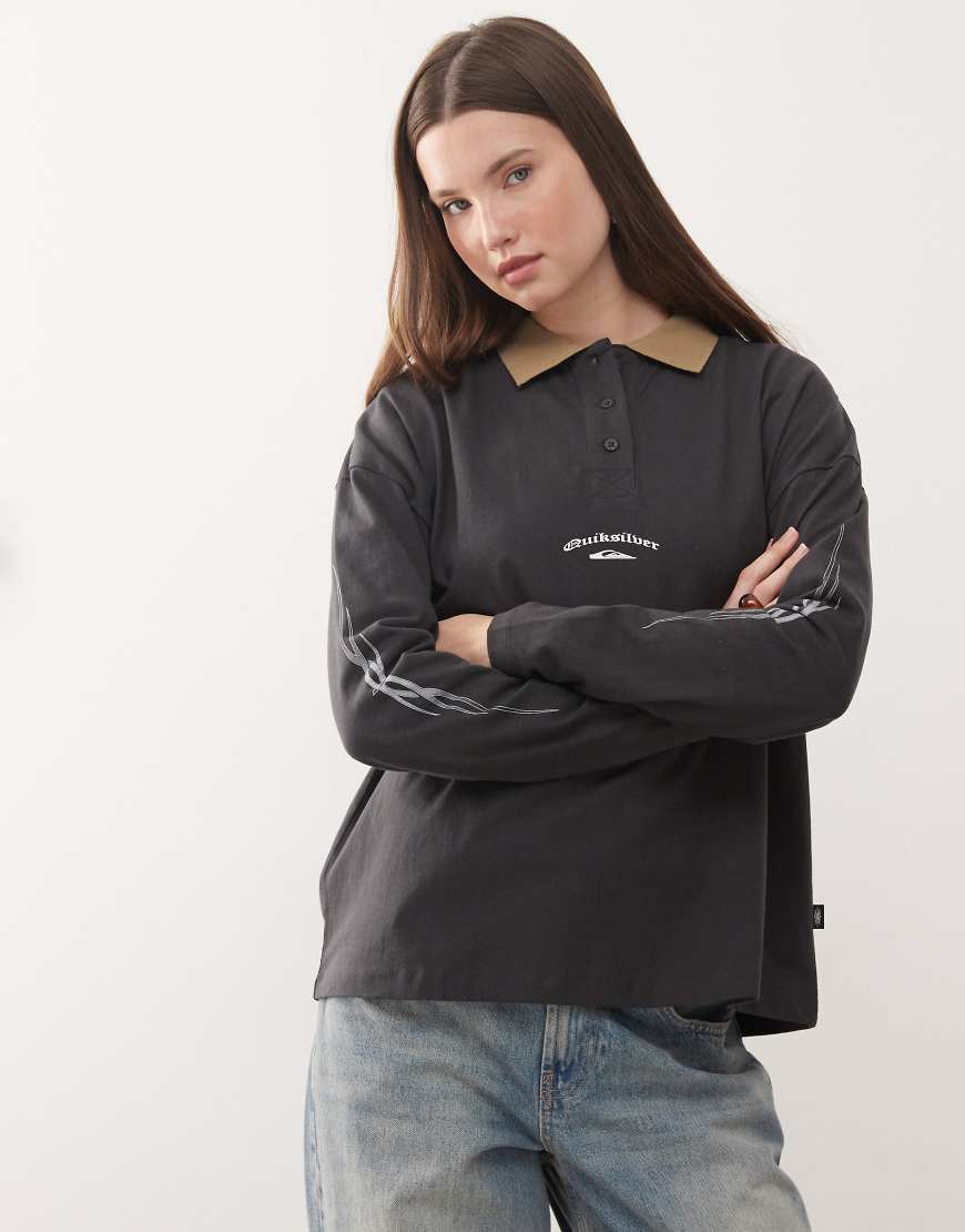 Quiksilver - Mercury - Langärmliges Standard Fit Polohemd in Asphalt-Schwarz von Quiksilver