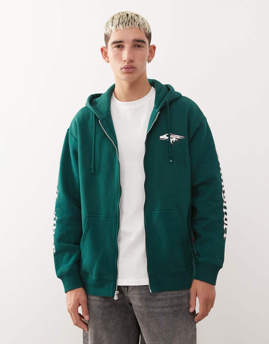 Quiksilver - Old English - Kapuzenpullover in Botanical Garden mit durchgehendem Reißverschluss-Grün von Quiksilver