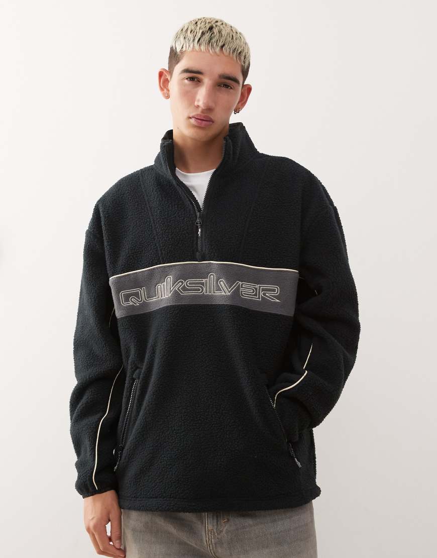 Quiksilver - Omni - Oberteil aus Sherpa-Fleece in Schwarz mit kurzem Reißverschluss von Quiksilver