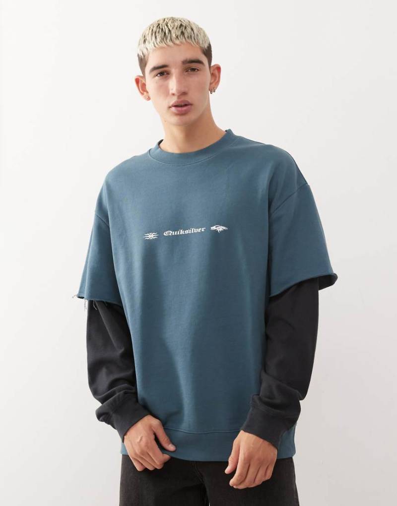 Quiksilver - Openbar - Mehrlagiges Oberteil in Orion-Blau mit Rundhalsausschnitt und Stehkragen von Quiksilver