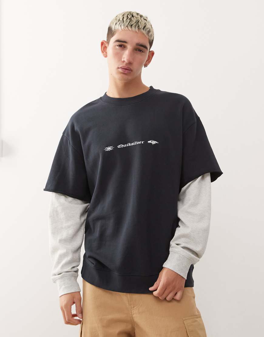 Quiksilver - Openbar - Mehrlagiges Oberteil in Schwarz mit Rundhalsausschnitt und Stehkragen von Quiksilver