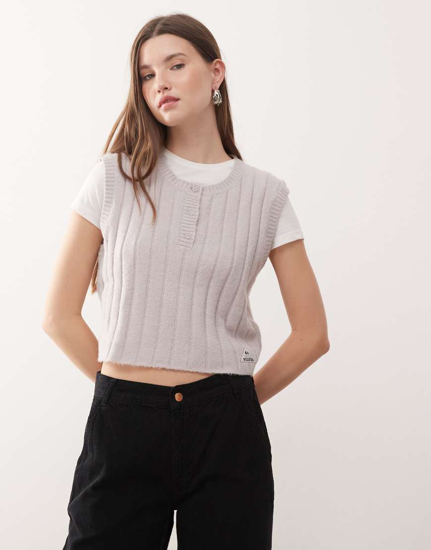 Quiksilver - Parit - Strickpullunder in marmoriertem Flieder mit Rundhalsausschnitt-Grau von Quiksilver