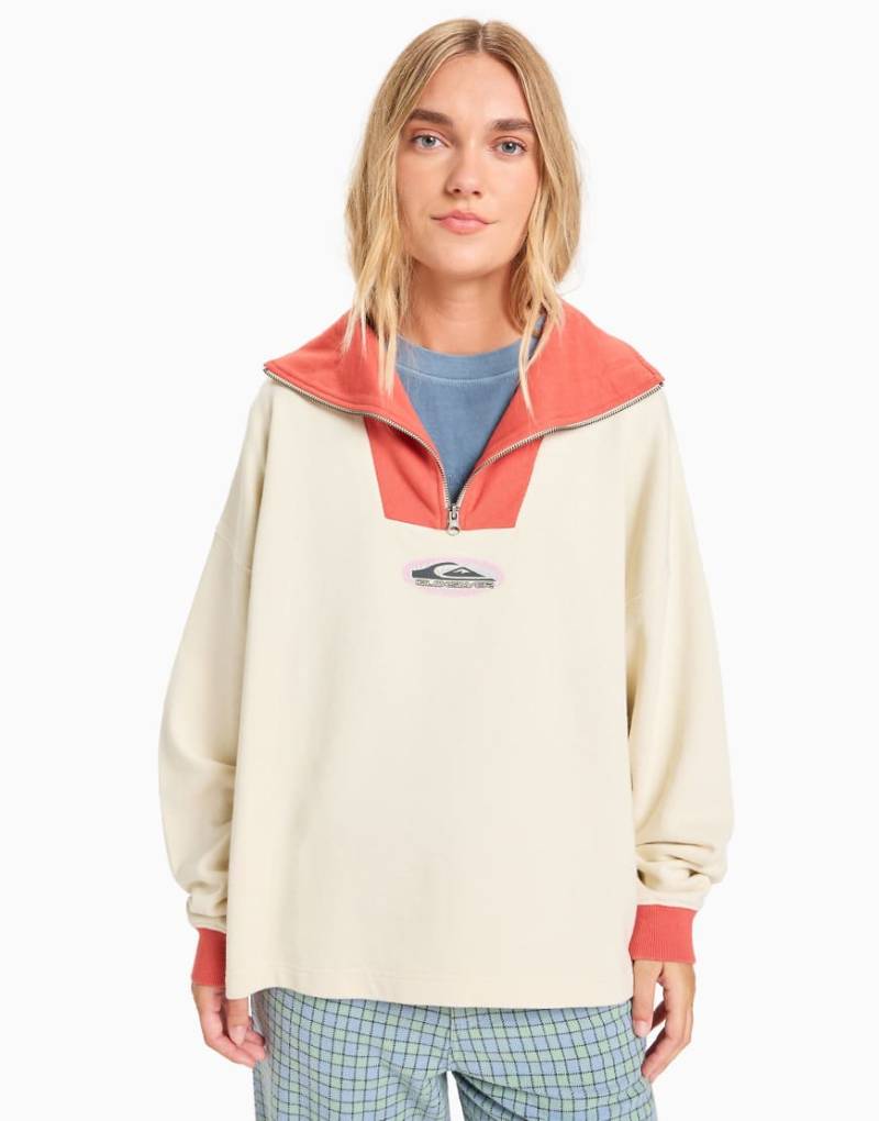 Quiksilver - Sungai - Oberteil in Knochenweiß mit kurzem Reißverschluss und Farbblockdesign von Quiksilver