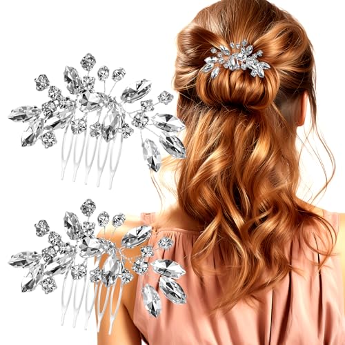 2 Stück Braut Haarschmuck Kristall,Silber Haarschmuck Hochzeit,Elegant Brautschmuck Haare,Haarkamm Hochzeit für Frauen und Mädchen,Paar-Date,Shopping mit der Besten Freundin,Afternoon Tea von Quilax