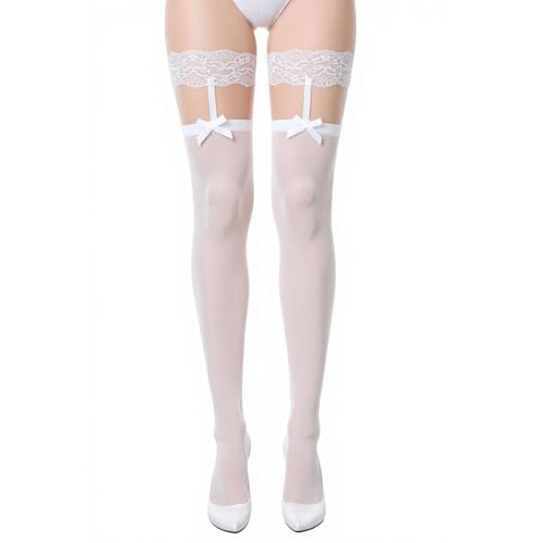 Quilax 1 Paar Halterlose Strümpfe Spitze Damen,Halterlose Strümpfe mit Spitze und Schleife,Strapsstrümpfe Damen,Nylonstrümpfe von Quilax