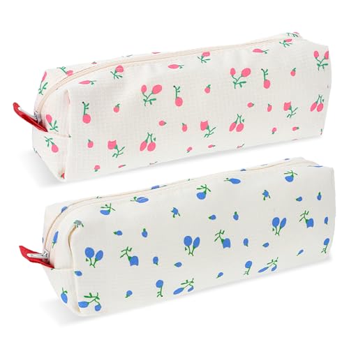 Quilax 2 niedliche Federmäppchen mit Blumenmuster, Mehrzweck-Leinen-Bleistifttasche, Aufbewahrungstasche von Quilax