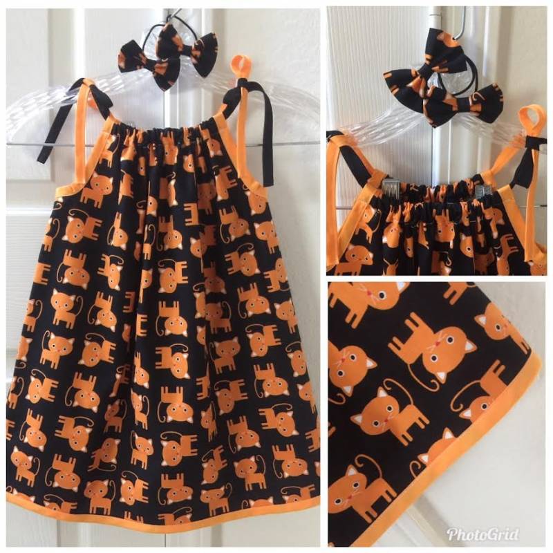 Mädchen/Kleinkind Halloween Kissenbezug Kleid. Kleinkind Katze Orange Cat Girls Sonnenkleid. Kleidung von QuiltNCrochet