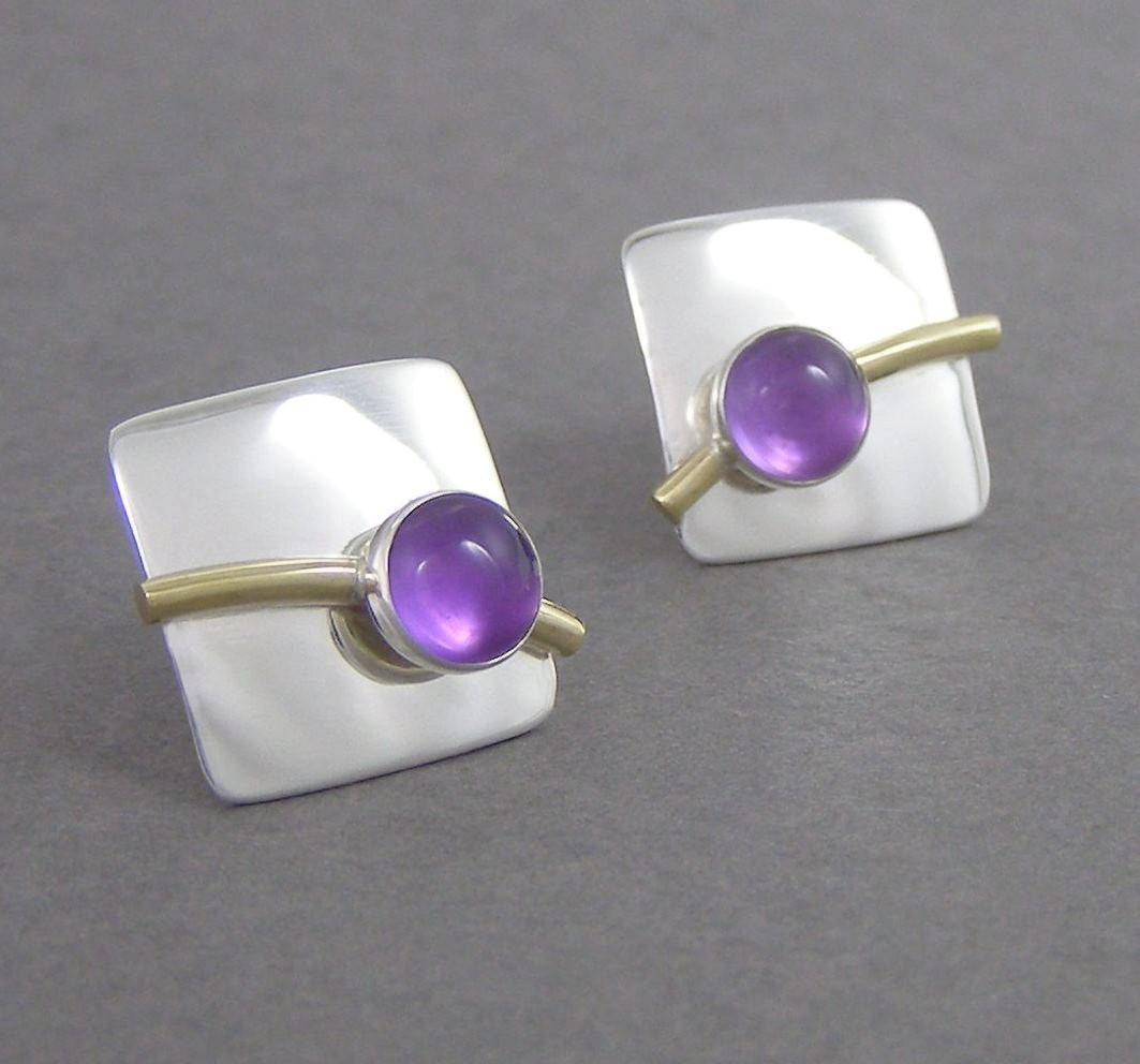 Amethyst Silber Quadrat Ohrringe ~ Februar Birthstone Sterling Und Bronze Bögen Amethyst Silber Quadrat Ohrringe ~ Februar Birthstone Sterling Und Bronze Bögen von QuimbySt
