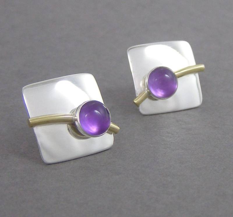 Amethyst Silber Quadrat Ohrringe ~ Februar Birthstone Sterling Und Bronze Bögen Amethyst Silber Quadrat Ohrringe ~ Februar Birthstone Sterling Und Bronze Bögen von QuimbySt
